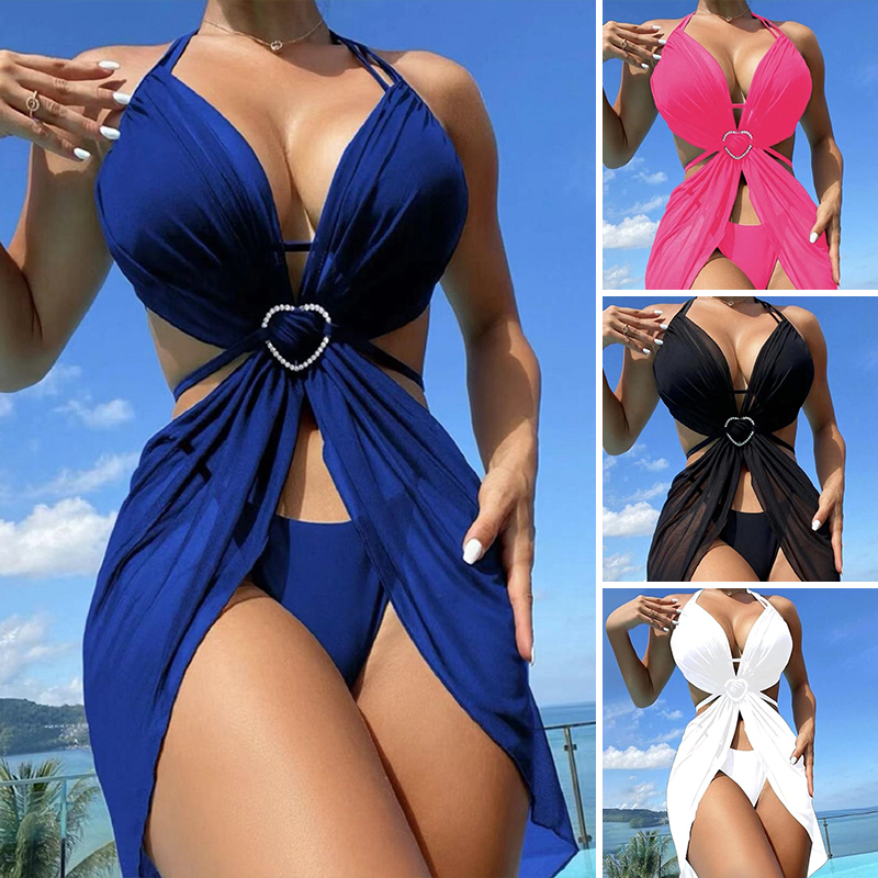 ✨Ogrlica s križem in krono👑👙Enobarvni komplet 3 bikinijev brez naramnic-SI