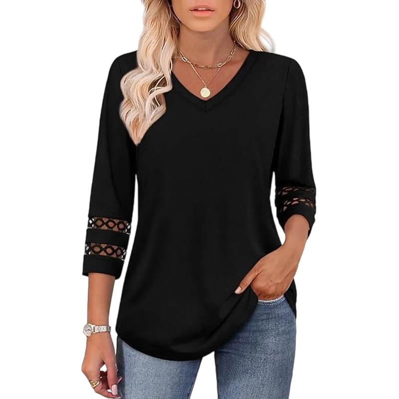 🌺[S-3XL]👚✨ Klasični enobarvni top z V-izrezom in 3/4 rokavi-SI