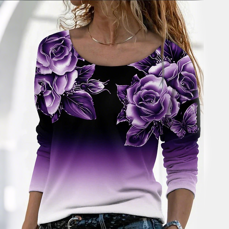 🔥👚Μοντέρνη μπλούζα με μακριά μανίκια και φλοράλ print-GR