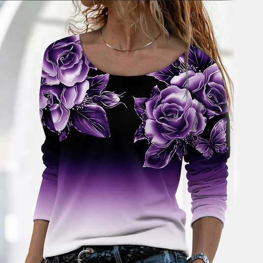 🔥👚Μοντέρνη μπλούζα με μακριά μανίκια και φλοράλ print-GR