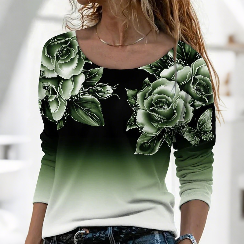 🔥👚Μοντέρνη μπλούζα με μακριά μανίκια και φλοράλ print-GR