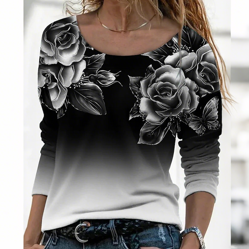 🔥👚Μοντέρνη μπλούζα με μακριά μανίκια και φλοράλ print-GR