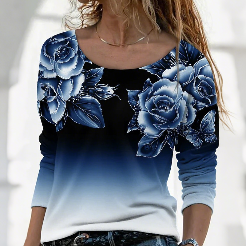 🔥👚Μοντέρνη μπλούζα με μακριά μανίκια και φλοράλ print-GR