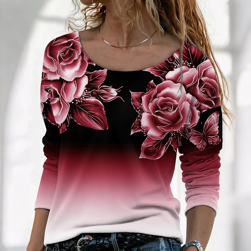 🔥👚Μοντέρνη μπλούζα με μακριά μανίκια και φλοράλ print-GR