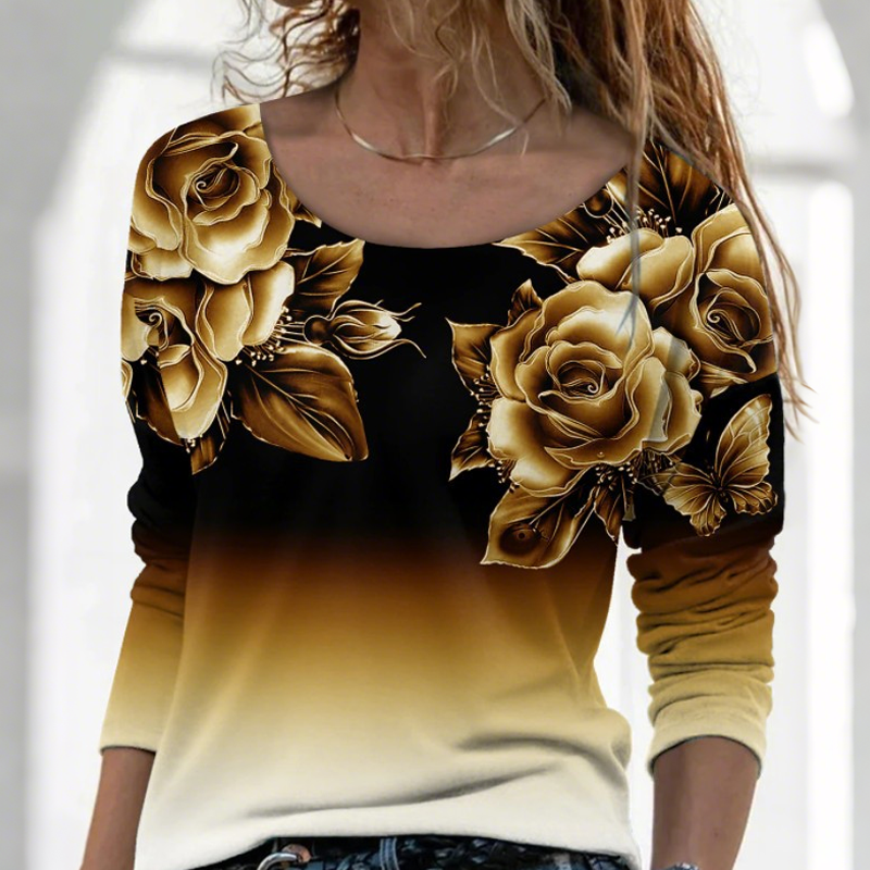 🔥👚Μοντέρνη μπλούζα με μακριά μανίκια και φλοράλ print-GR