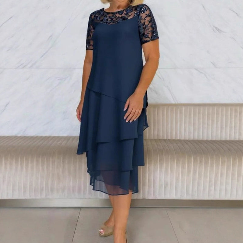 💖 [S-3XL] 👗✨️ Moteriška daugiasluoksnė tinklinė A formos midi suknelė-LT