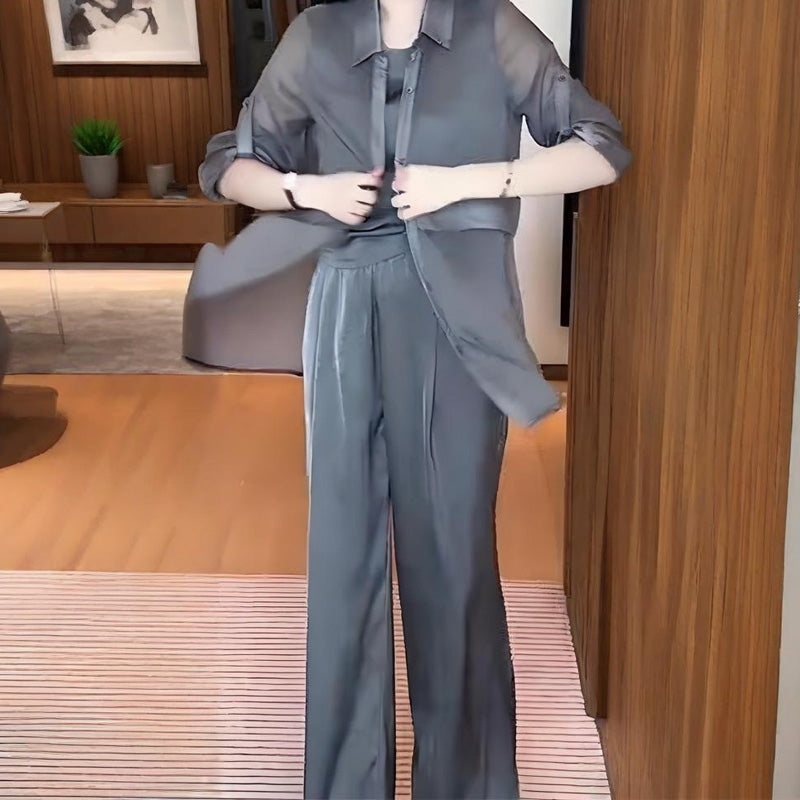 Conjunto de 3 piezas para mujer: camisa, chaleco y pantalón.-ES