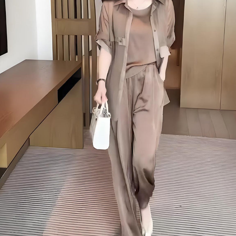 Conjunto de 3 piezas para mujer: camisa, chaleco y pantalón.-ES