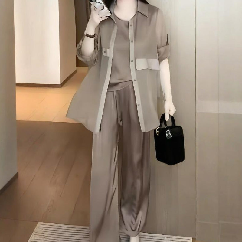 Conjunto de 3 piezas para mujer: camisa, chaleco y pantalón.-ES
