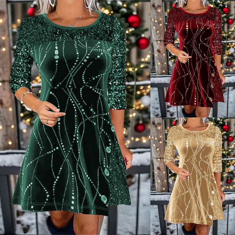 ✨Elegante vestido de lentejuelas de corte A-ES