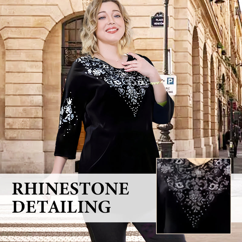 Conjunto de top y pantalón de terciopelo para mujer con pedrería--ES