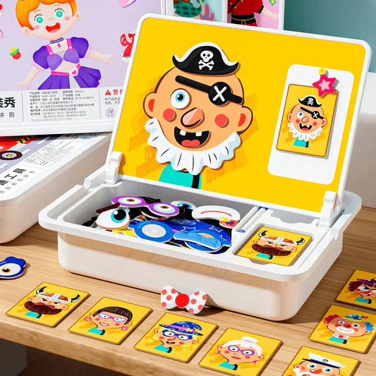 Juego de viaje magnético para decorar caras con rompecabezas, juguete educativo preescolar de doble cara para niños.-ES