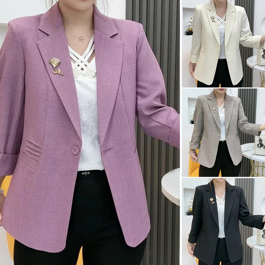 Elegantna, oprijeta jakna z broško v obliki rože-SI