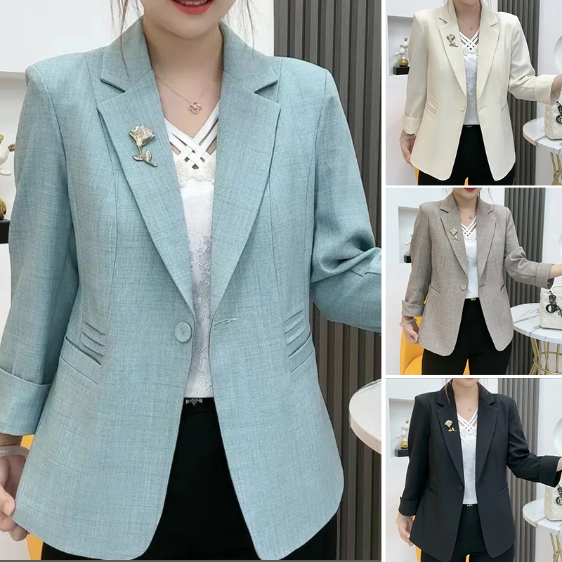 Elegantna, oprijeta jakna z broško v obliki rože-SI