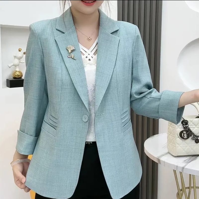 Elegantna, oprijeta jakna z broško v obliki rože-SI
