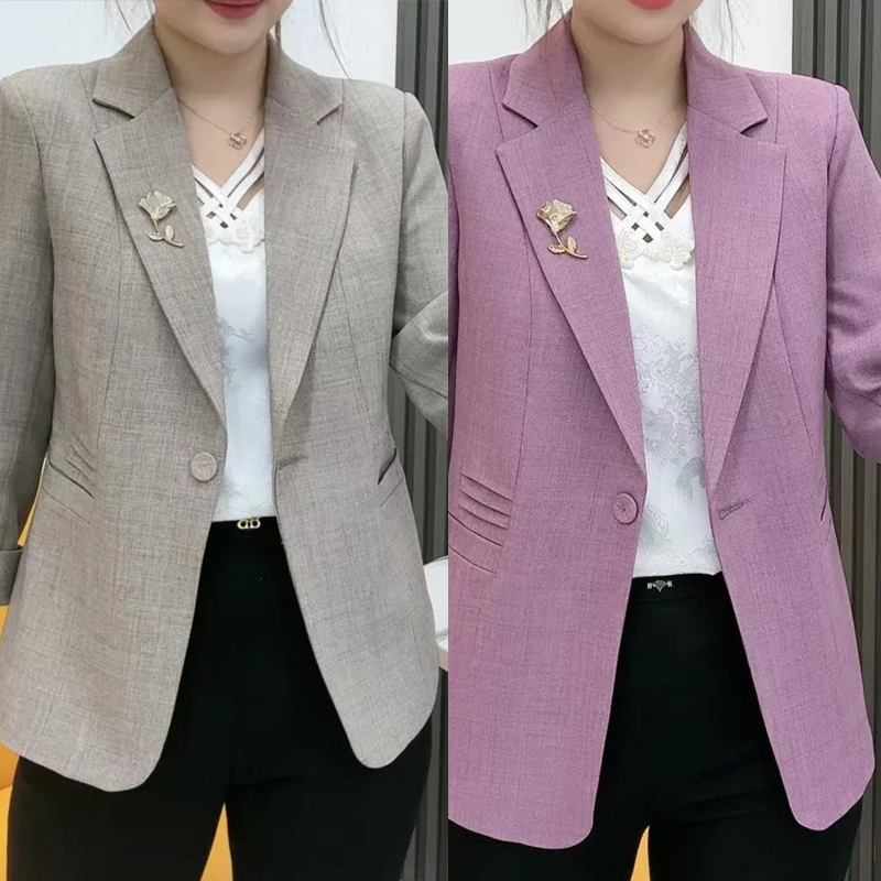 Elegantna, oprijeta jakna z broško v obliki rože-SI