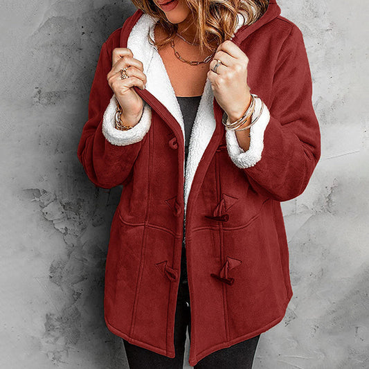 ❄️ Ženska semiš jakna s kapuco in plišasto podlogo 🧥💕-SI