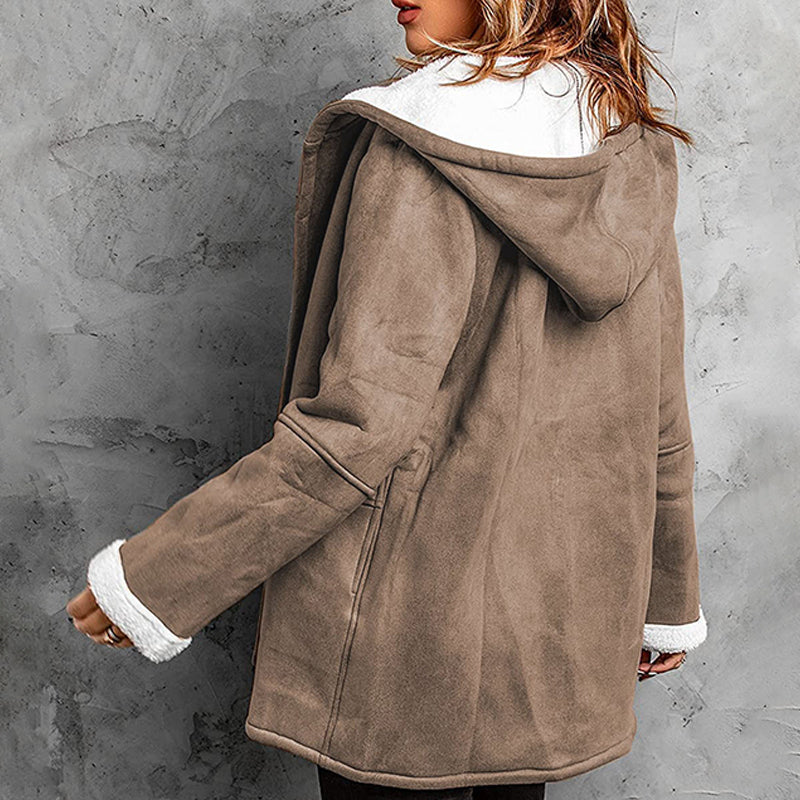 ❄️ Ženska semiš jakna s kapuco in plišasto podlogo 🧥💕-SI