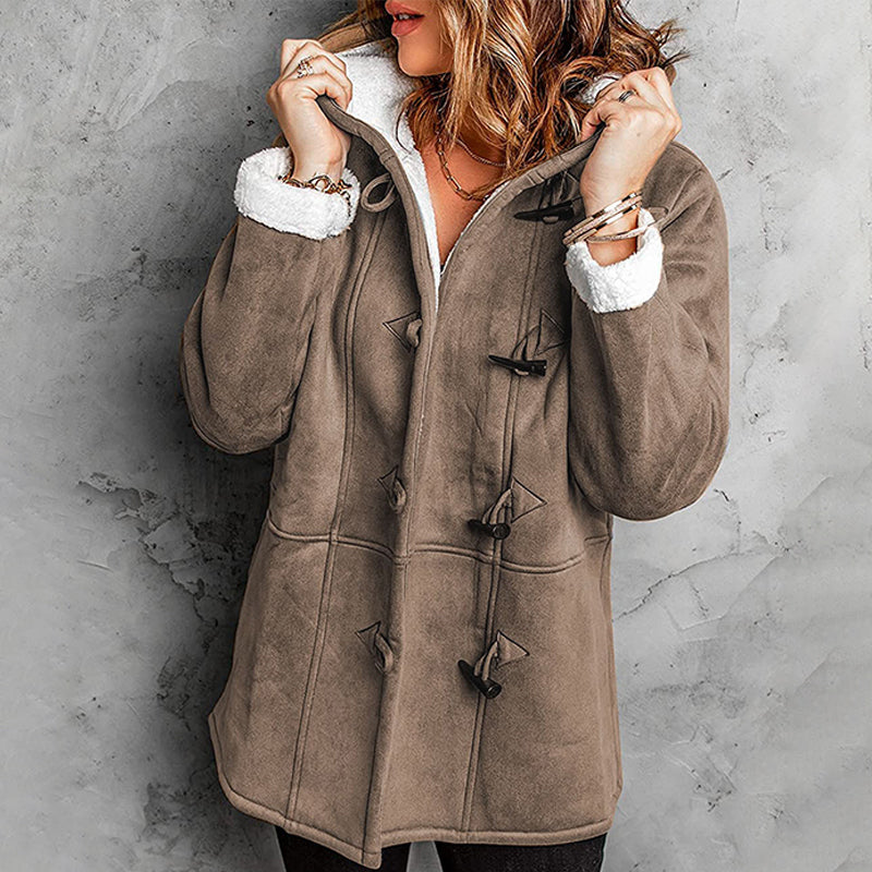 ❄️ Ženska semiš jakna s kapuco in plišasto podlogo 🧥💕-SI