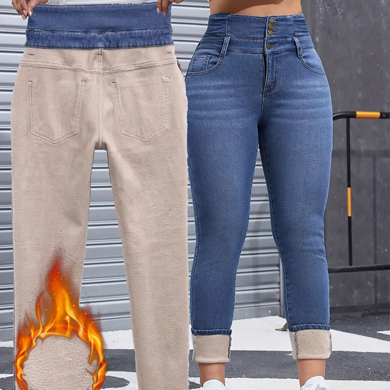 👖Ζεστό και άνετο γυναικείο τζιν παντελόνι με φλις επένδυση-GR