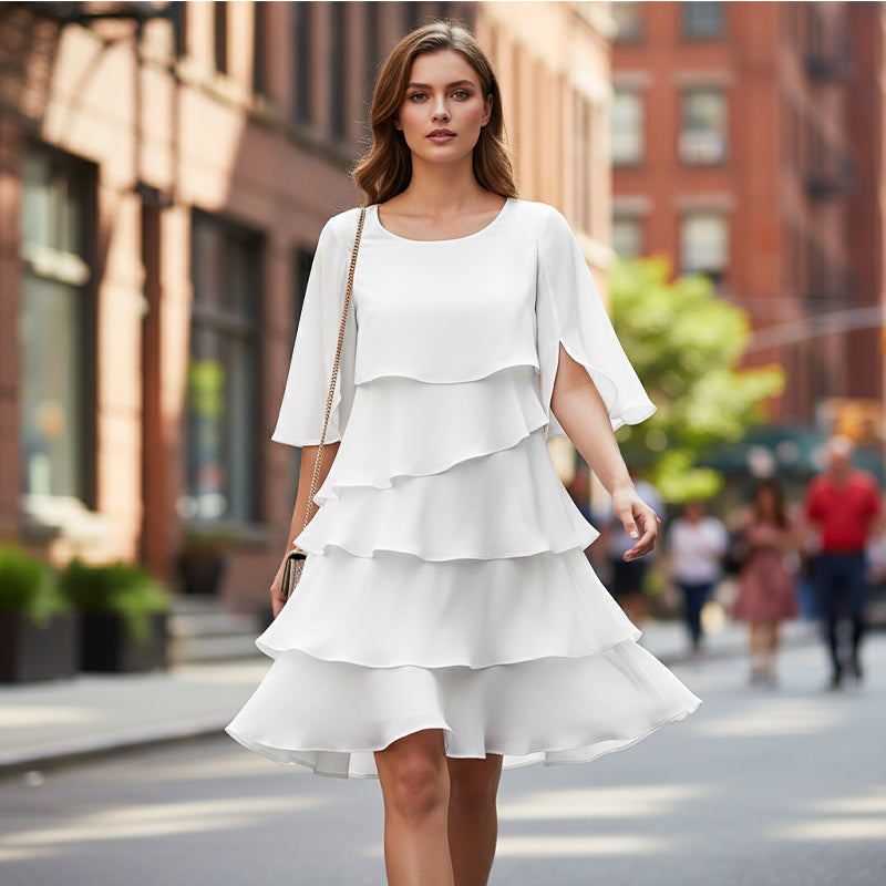 💥Elegante vestido de capas con mangas con volantes para mujer-ES