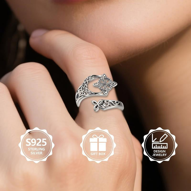 Anillo con diseño celta abierto, fabricado en plata 925-ES