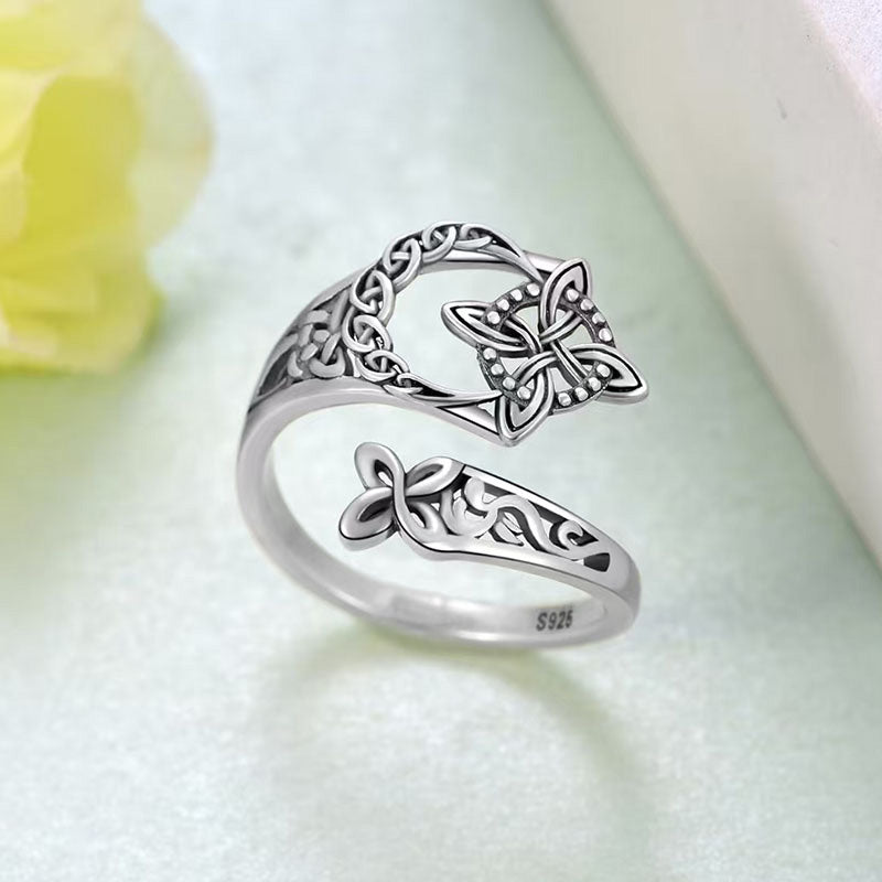 Anillo con diseño celta abierto, fabricado en plata 925-ES