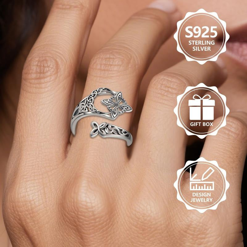 Anillo con diseño celta abierto, fabricado en plata 925-ES