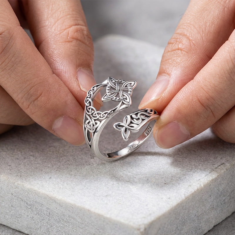 Anillo con diseño celta abierto, fabricado en plata 925-ES