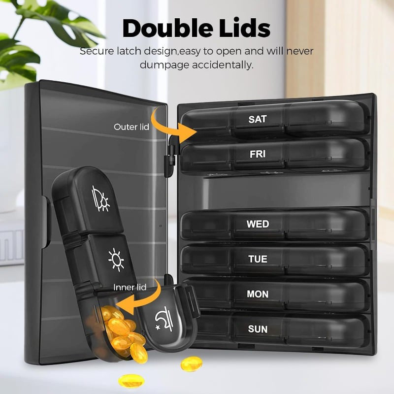 🧳 7 dienų kelioninis tablečių dėklas – lengvas su nuimamais skyriais-LT