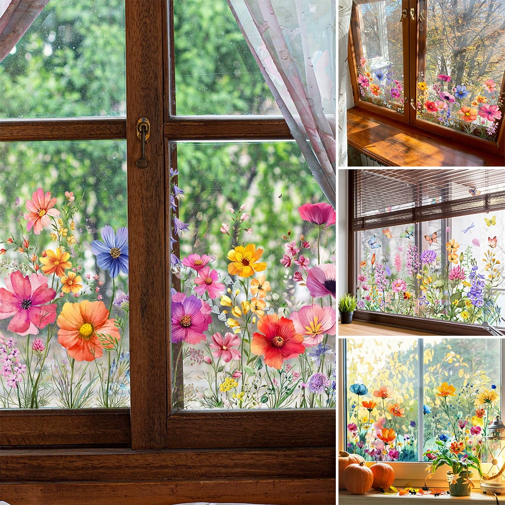 💎 Adhesivo para ventana colorido con motivo de ramo de flores: extraíble, de doble cara y recortable 🏡-ES