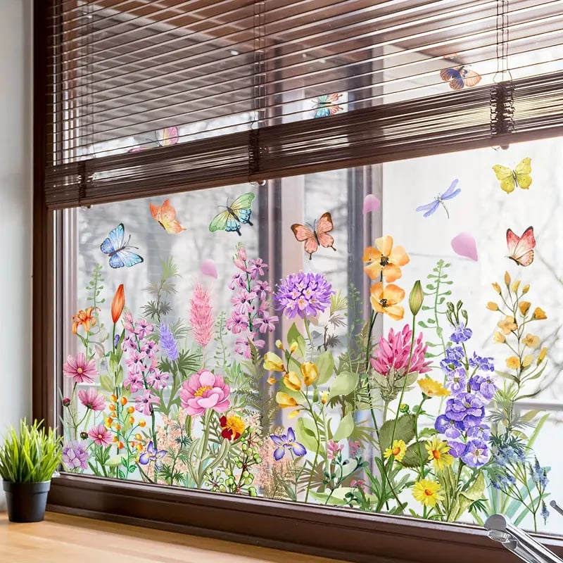 💎 Adhesivo para ventana colorido con motivo de ramo de flores: extraíble, de doble cara y recortable 🏡-ES