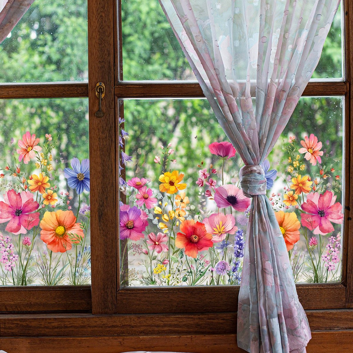 💎 Adhesivo para ventana colorido con motivo de ramo de flores: extraíble, de doble cara y recortable 🏡-ES