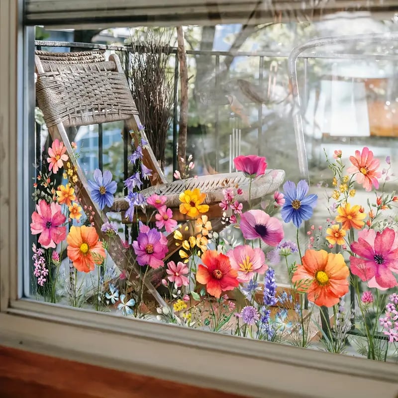💎 Adhesivo para ventana colorido con motivo de ramo de flores: extraíble, de doble cara y recortable 🏡-ES