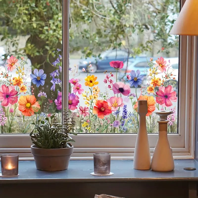💎 Adhesivo para ventana colorido con motivo de ramo de flores: extraíble, de doble cara y recortable 🏡-ES
