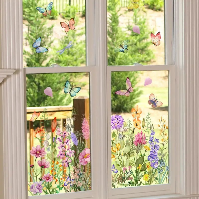 💎 Adhesivo para ventana colorido con motivo de ramo de flores: extraíble, de doble cara y recortable 🏡-ES