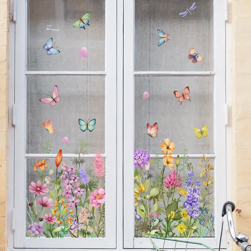 💎 Adhesivo para ventana colorido con motivo de ramo de flores: extraíble, de doble cara y recortable 🏡-ES