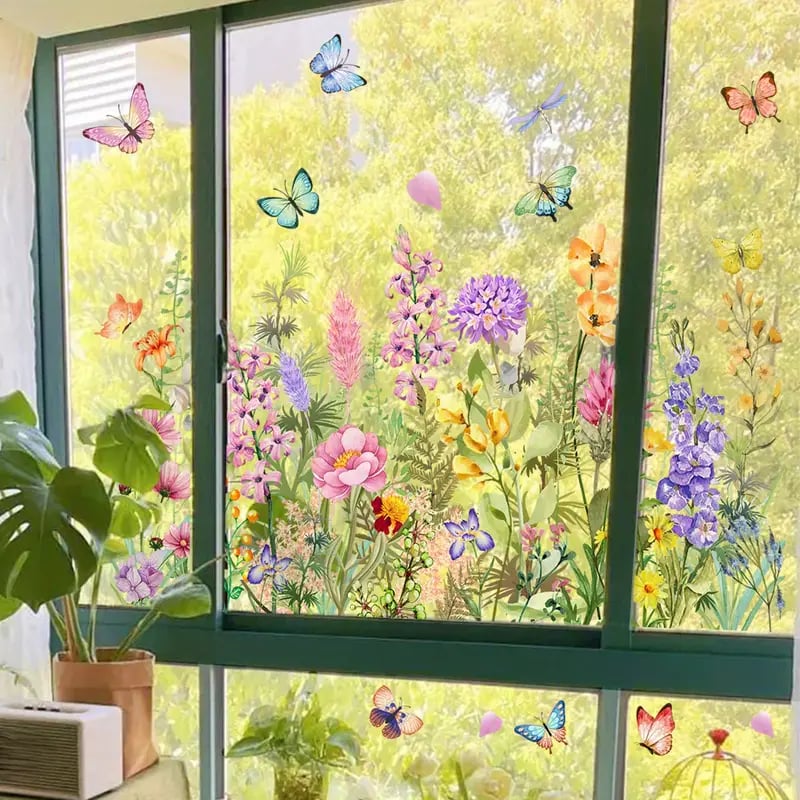 💎 Adhesivo para ventana colorido con motivo de ramo de flores: extraíble, de doble cara y recortable 🏡-ES