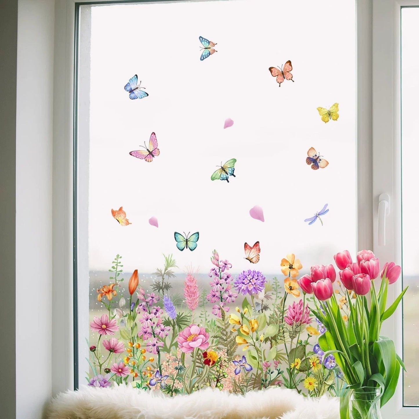 💎 Adhesivo para ventana colorido con motivo de ramo de flores: extraíble, de doble cara y recortable 🏡-ES