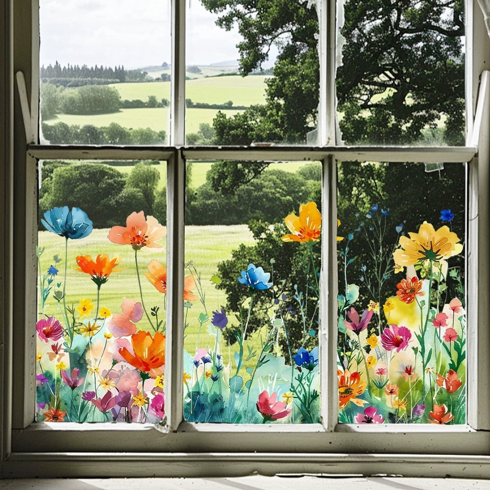 💎 Adhesivo para ventana colorido con motivo de ramo de flores: extraíble, de doble cara y recortable 🏡-ES