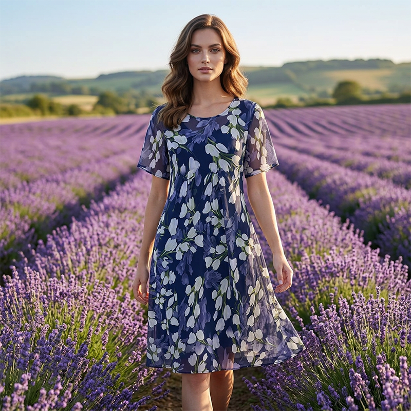 Moteriška A formos vakarinė suknelė su gėlių raštu👗-LT