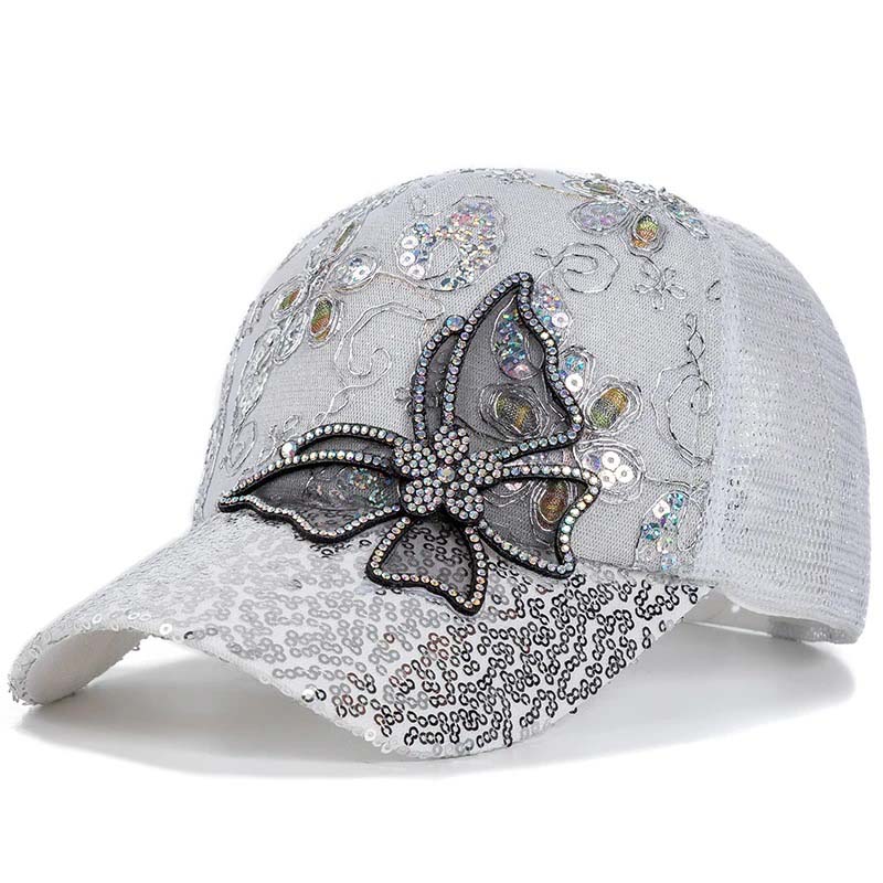 📦 Apmokėjimas grynaisiais pristatymo metu – Blizganti beisbolo kepuraitė „Crystal Butterfly“ | Žvilgantys dvipusiai blizgučiai, žvilgančio drugelio raštas 🧢✨-LT