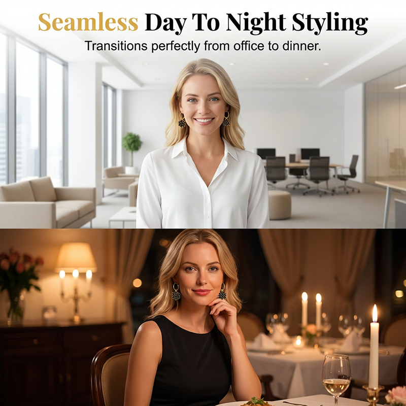 👱‍♀️💖 Elegantni črni cvetlični uhani-SI