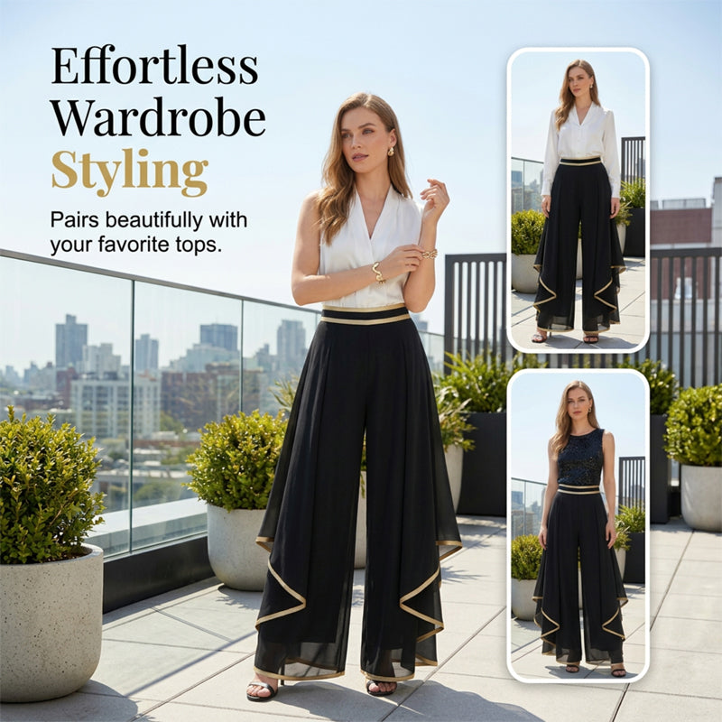 👖 SPECIALI 50 % NUOLAIDA! ✨ Moteriškos plačios kelnės – kvėpuojančios, su auksine apdaila, elegantiškos, universalios 🍂-LT
