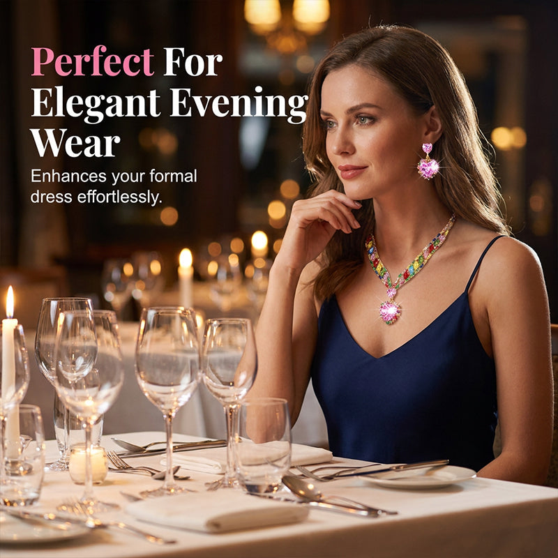 💎✨ Žėrintis širdies formos papuošalų rinkinys (karoliai + auskarai) – elegantiškas ir romantiškas-LT