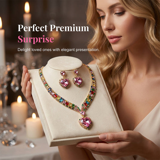 💎✨ Žėrintis širdies formos papuošalų rinkinys (karoliai + auskarai) – elegantiškas ir romantiškas-LT