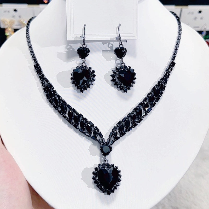 💎✨ Žėrintis širdies formos papuošalų rinkinys (karoliai + auskarai) – elegantiškas ir romantiškas-LT