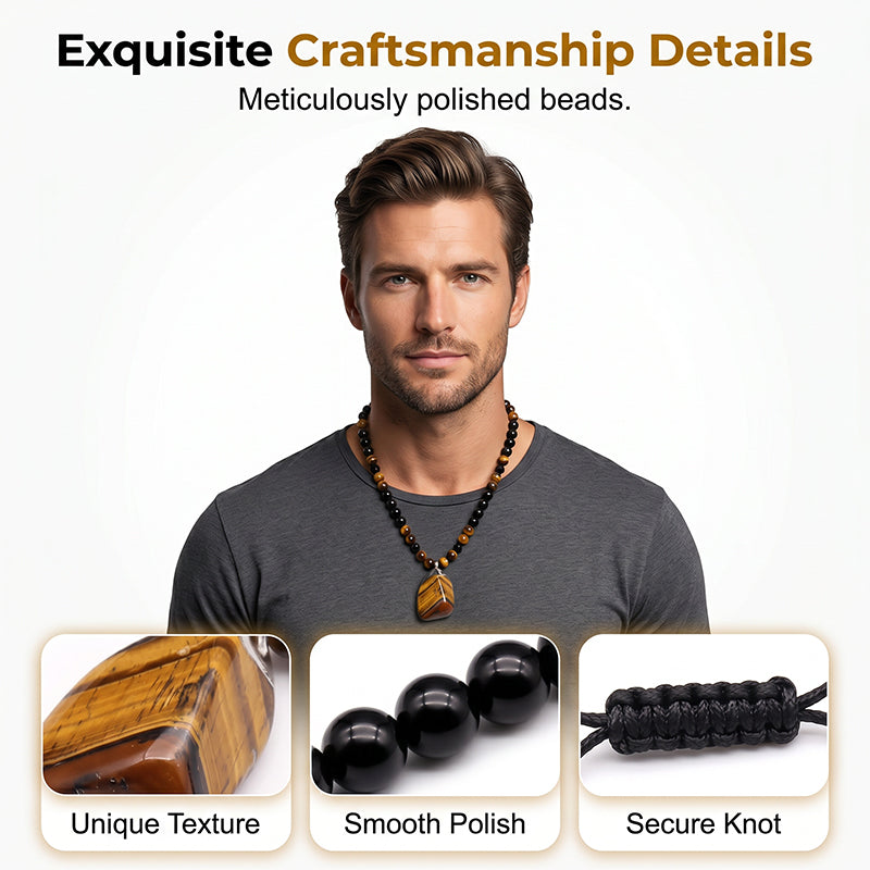 🔥50% DE DESCUENTO AHORA🦁 Collar de cuentas de ojo de tigre natural para hombre – Joyería elegante con piedra energética para uso diario y como regalo 🎁-ES