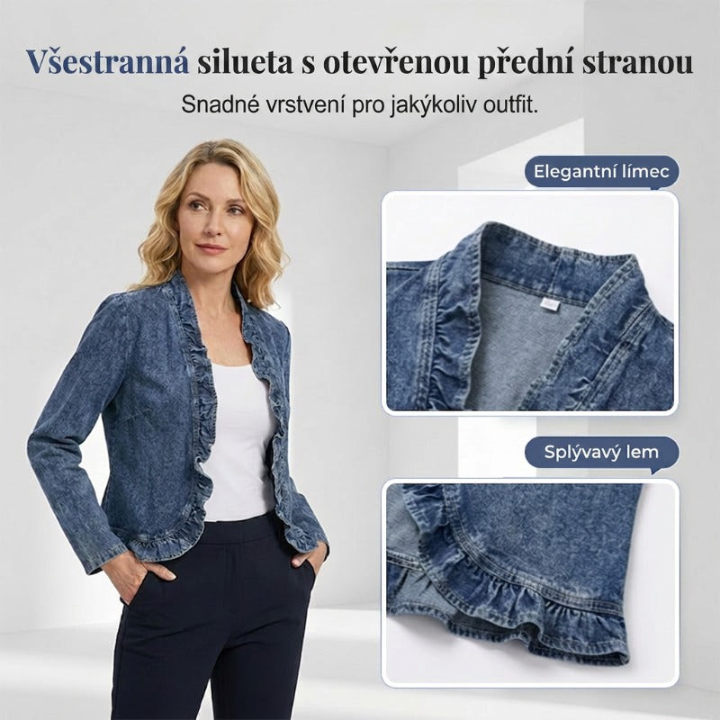 🔥49 % NUOLAIDA｜Moteriškas džinsinis švarkelis be užsegimo｜Raukiniai, lengvas audinys, lengvai sluoksniuojamas-LT
