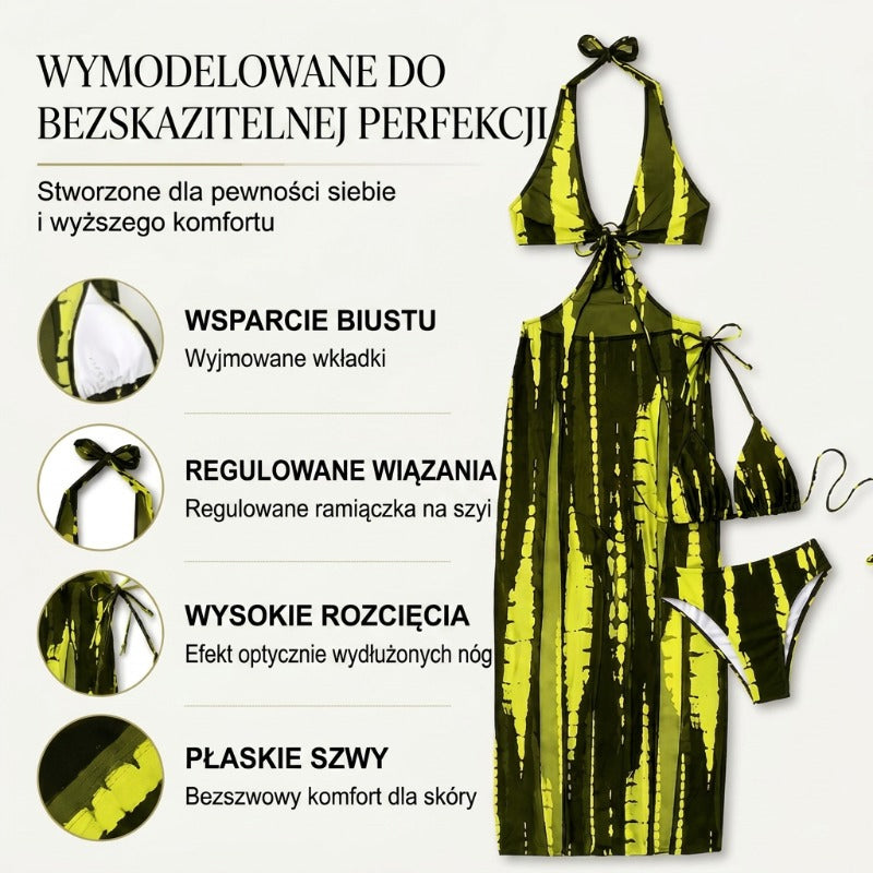 Dviejų dalių dryžuotas maudymosi kostiumėlis su raišteliu ir žiedų detalėmis-LT